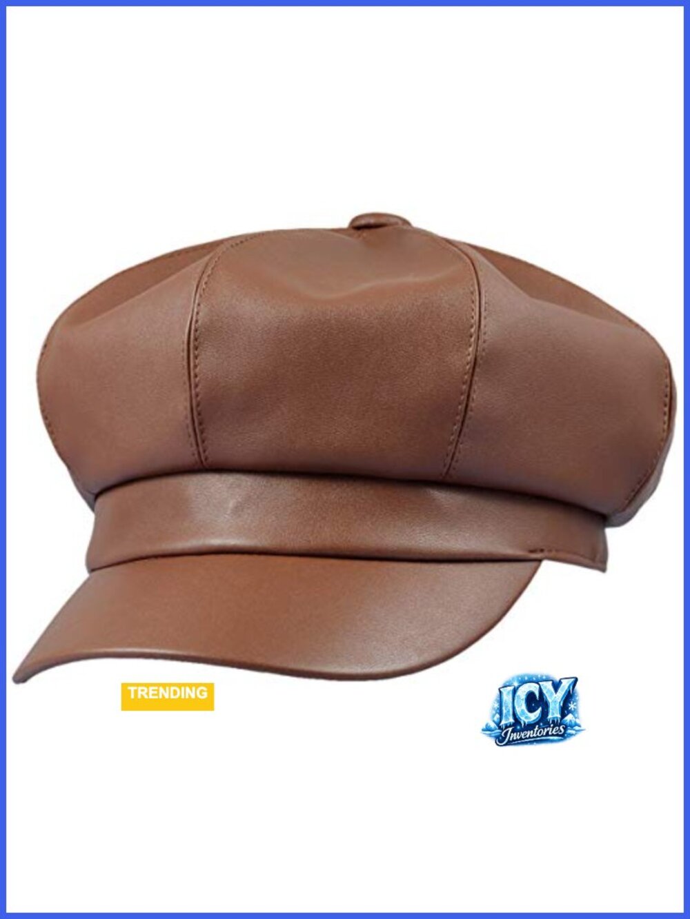 PU Leather Newsboy Cap Women's 8 Panel Vintage Hat